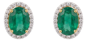 Natural 7cts Emerald & 0.43cts Diamond Earring in 14k Gold