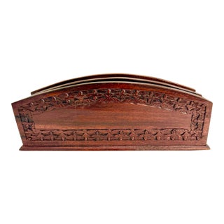 Vintage Hand-Carved Wood Double Letter Holder For Sale