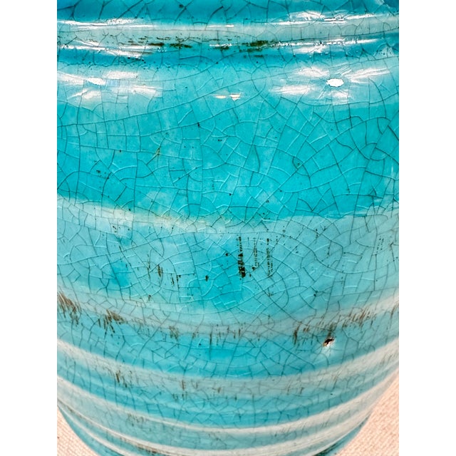 Turquoise Turquoise Ceramic Crock With Handles For Sale - Image 8 of 8
