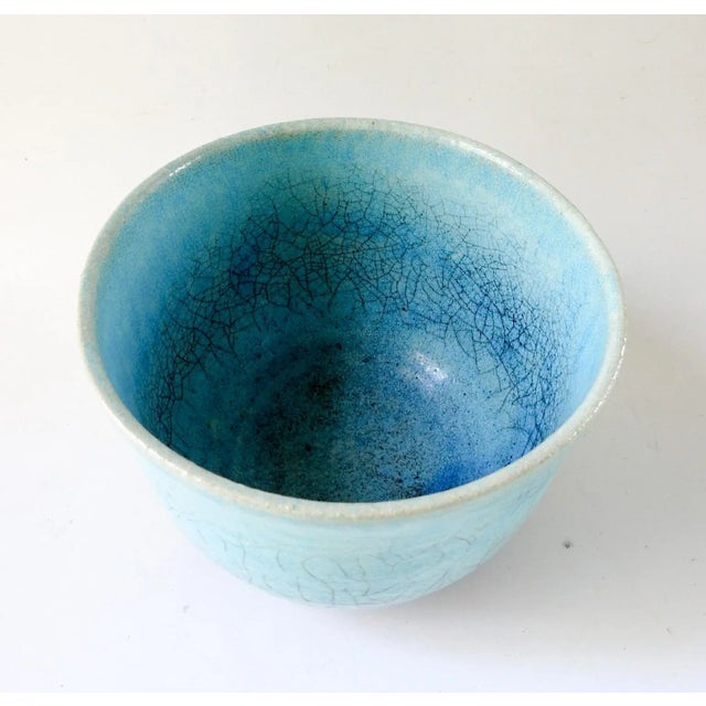 Turquoise crackle glaze raku pot by Nancy Pawel (Texas). Beautiful colored drip glaze, signed on bottom.
