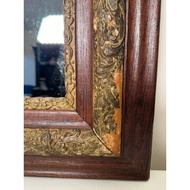 Victorian Antique Traditional Victorian Gold Ornate Gesso & Solid Wood Walnut Finish Mirror For Sale - Image 3 of 11
