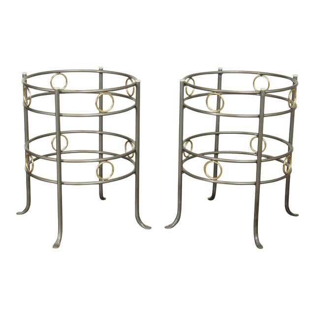 Charleston Forge Pair Circular Iron & Brass Table Bases For Sale