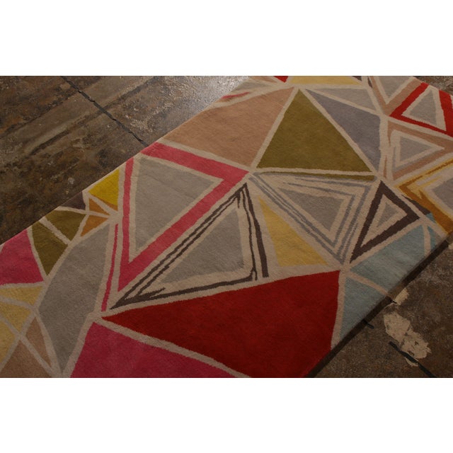Rug & Kilim Rug & Kilim’s Mid-Century Modern Geometric Gray Red Wool Custom Runner For Sale - Image 4 of 9