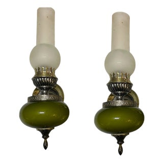 Green Opaline Glass Wall Sconces from Targhetti, Italy, 1960s, Set of 2 For Sale