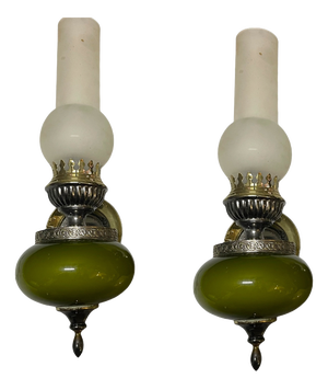 Green Opaline Glass Wall Sconces from Targhetti, Italy, 1960s, Set of 2