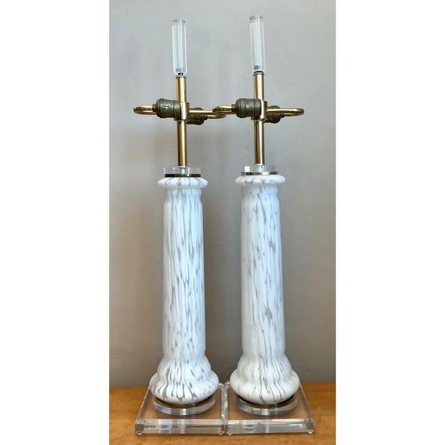 Mid-Century Modern Vintage Italian Glass Table Lamps - A Pair For Sale - Image 3 of 12