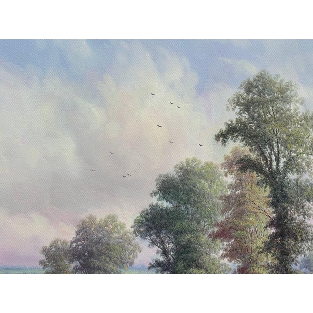 Vintage Painting of Harvest Time in the English Countryside by British Artist 1990 Circa For Sale - Image 9 of 17