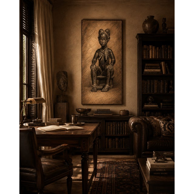 Atelier Aria Lumae Baule Seated Female Figure Master of Ascher African Tribal Sculpture Drawing Fine Art Gallery Board Print 16 X 24 For Sale In San Antonio - Image 6 of 11