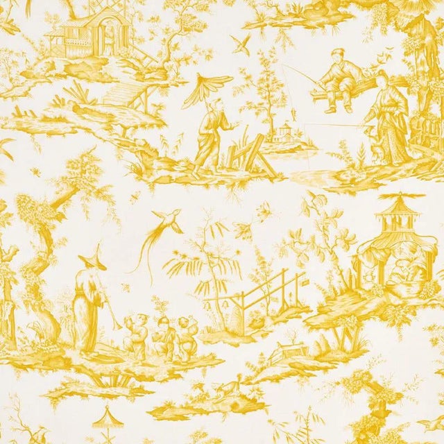 Sample - Schumacher Shengyou Toile Fabric in Yellow For Sale