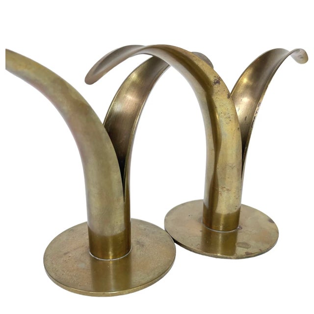 1940s Swedish Ystad Metall Brass Candlesticks. A Pair For Sale - Image 6 of 8