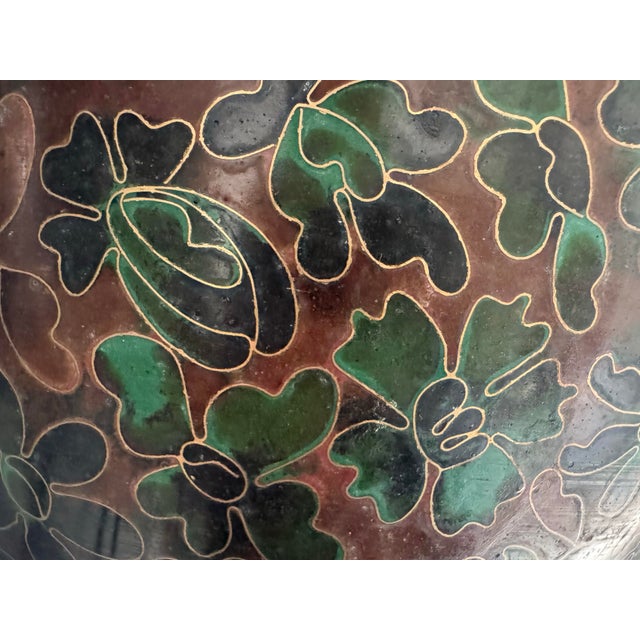 Metal Extra-Large Mid-Century Chinese Cloisonné Ginger Jar/Urn With Chrysanthemum and Plum Flowers For Sale - Image 7 of 9