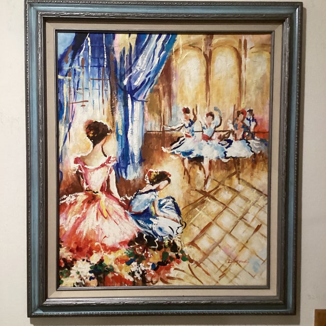 Vintage Impressionistic Rich Colors Ballerinas Oil Painting Signed by Artist For Sale - Image 12 of 12
