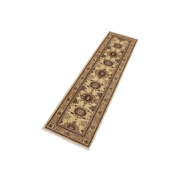 Art Nouveau Boho Chic Ziegler Gold/Tan Wool Runner Rug- 2'6'' X 9'5'' For Sale - Image 3 of 10