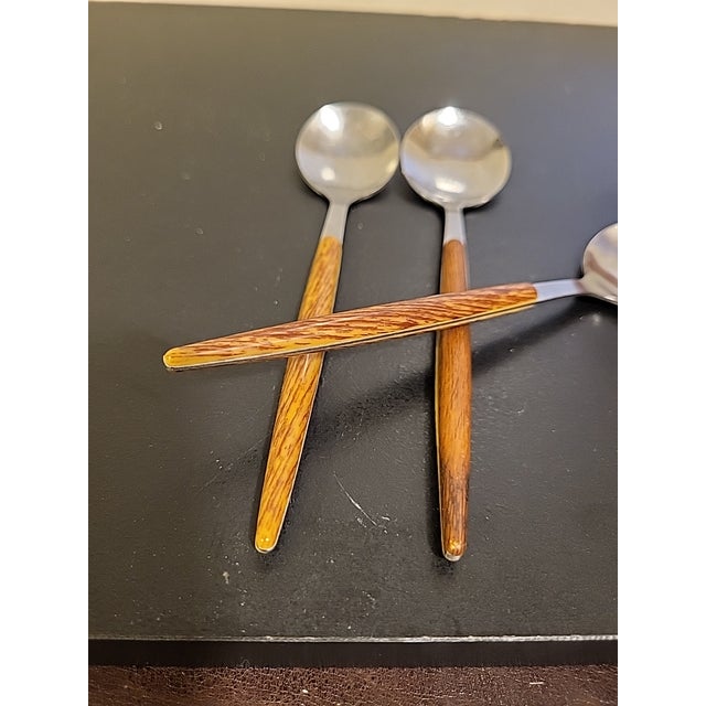 Vintage MCM Tea Spoon Stainless Steel Teak Wood Handle Japan For Sale - Image 4 of 8