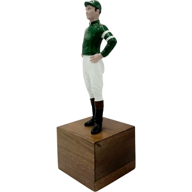 Vintage Equestrian Green Jockey Bookend Statue 13"h For Sale - Image 4 of 7