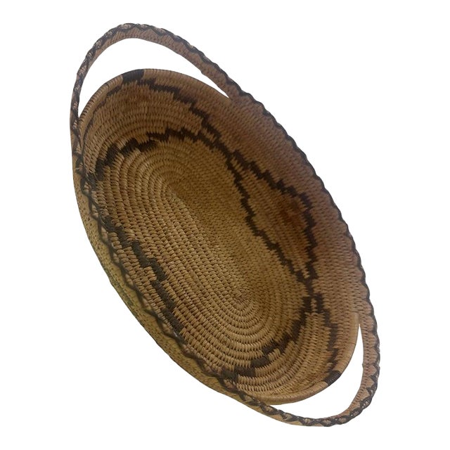 1920s Hand Woven Handled Hemp Basket For Sale