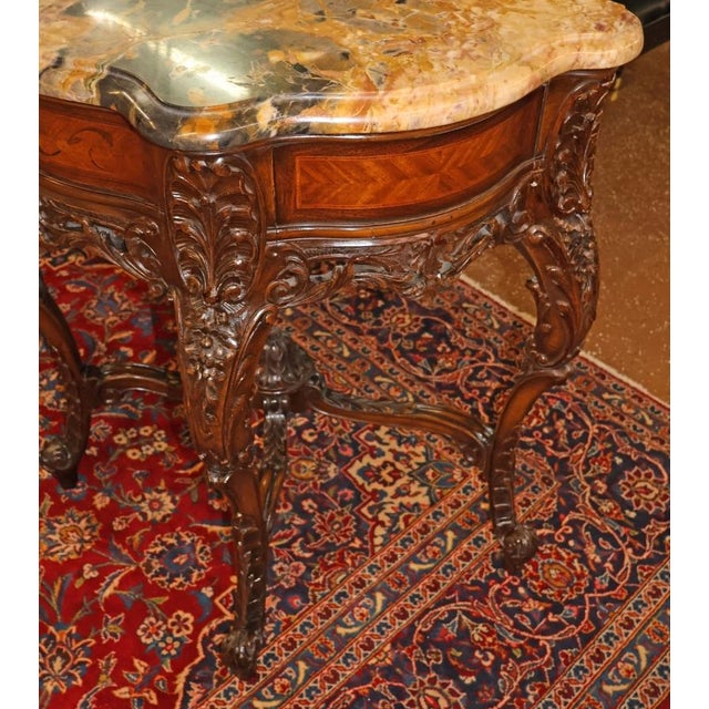 French Louis XV Carved Walnut Inlaid Marble Top Buffet Sideboard Circa 1910 For Sale - Image 10 of 13
