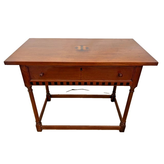 Gorgeous Vintage Writing Table, Desk, Large Drawer, Checkerboard Inlay, Sheraton Style, 30" Tall x 39 wide x 20". Very...