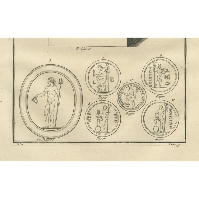 After Bernard de Montfaucon, Neptune / Poseidon Sculptures and Coins, 1721, Engraving For Sale - Image 6 of 11