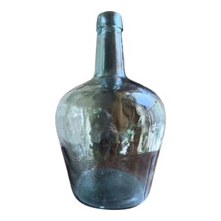 Mid 20th Century Spanish Viresa Green Glass Demijohn Bottle Olive Oil/Wine Vessel For Sale