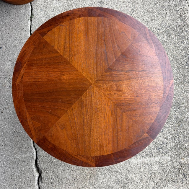 Wood Pair of Lane Rhythm Round Walnut Side Tables Mid-Century Modern For Sale - Image 7 of 12