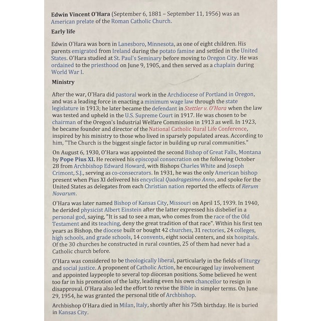 1930s Colorized Portrait of Bishop Edwin v O'Hara (1881-1956), Oregon & Kansas For Sale In Charlotte - Image 6 of 6