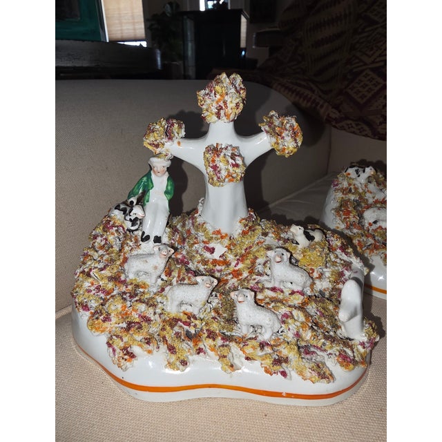 Victorian Fine Small 19th C Staffordshire Pair of Pastoral Themed Groups For Sale - Image 3 of 10