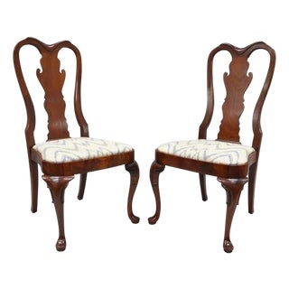 Vintage Queen Anne Style Crotch Mahogany Dining Room Side Chairs - A Pair For Sale