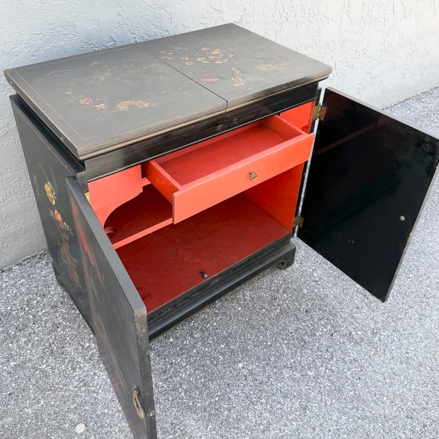 Mid 20th Century Vintage Chinese Hand Painted Extendable Dry Bar For Sale - Image 5 of 11