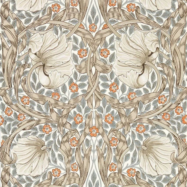 Morris & Co Pimpernel Wallpaper in Linen/Coral - a Sample For Sale