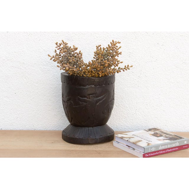 Wood Antique Indian Ukhali Carved Wood Pot For Sale - Image 7 of 7