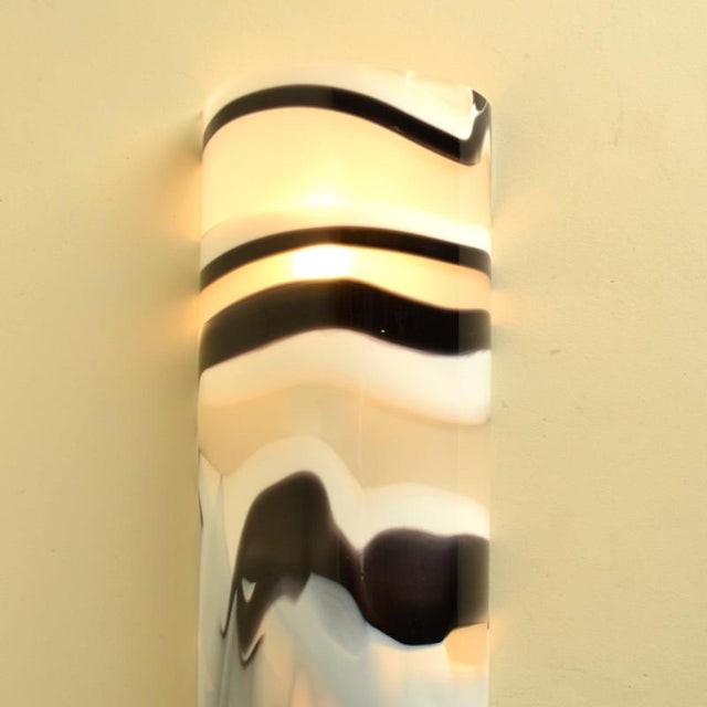 Murano Black and White Glass Wall Lights, Italy, 1970s, Set of 2 For Sale - Image 9 of 13