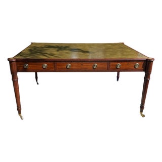 Vintage Baker Furniture Mahogany & Tooled Leather Partner's Writing Desk – "Crown & Tulip" Era For Sale