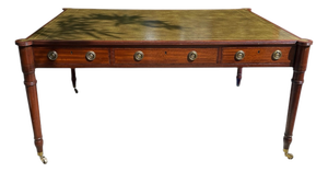 Vintage Baker Furniture Mahogany & Tooled Leather Partner's Writing Desk – "Crown & Tulip" Era
