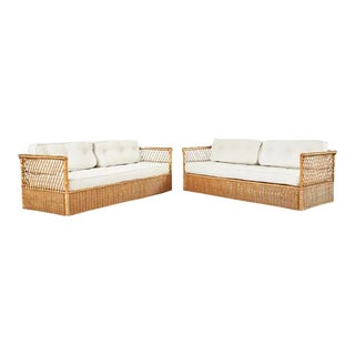 Pair of McGuire Rattan Wicker Case Sofa Settee Daybeds For Sale