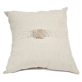 Linen Pillow in Beige with Beaded Center For Sale