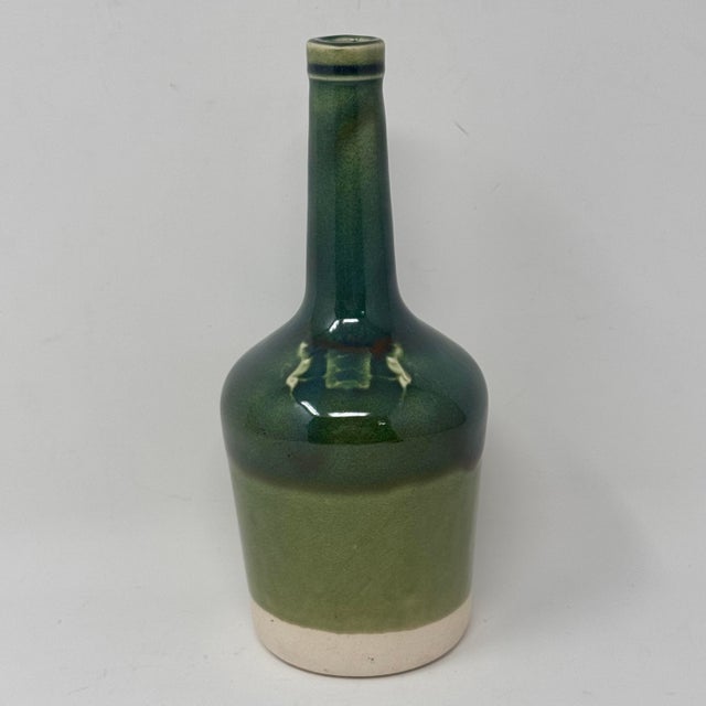 Vintage French Gaston De Lagrange Cognac Ceramic Bottle Green Glaze For Sale - Image 9 of 10