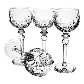 Rogaska Gallia Cut Crystal Hock Wine Glasses, Set of Four, Etched European Stemware 8.25" For Sale