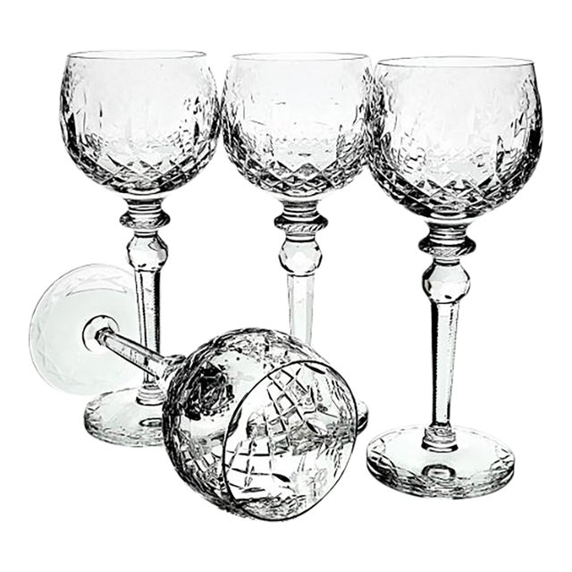 Rogaska Gallia Cut Crystal Hock Wine Glasses, Set of Four, Etched European Stemware 8.25" For Sale