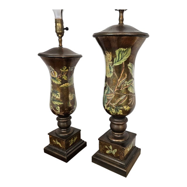 Antique Eglomise Pair of Lamps For Sale