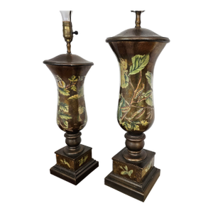 Antique Eglomise Pair of Lamps