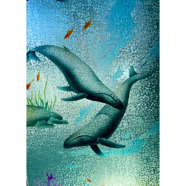 Glass Pair of Etched Glass Ocean-Themed Doors For Sale - Image 7 of 11