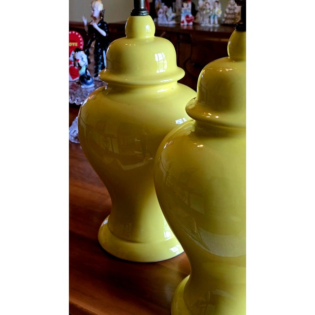Vintage Grandmillennial Style Yellow Gingerjar Lamps For Sale - Image 11 of 14
