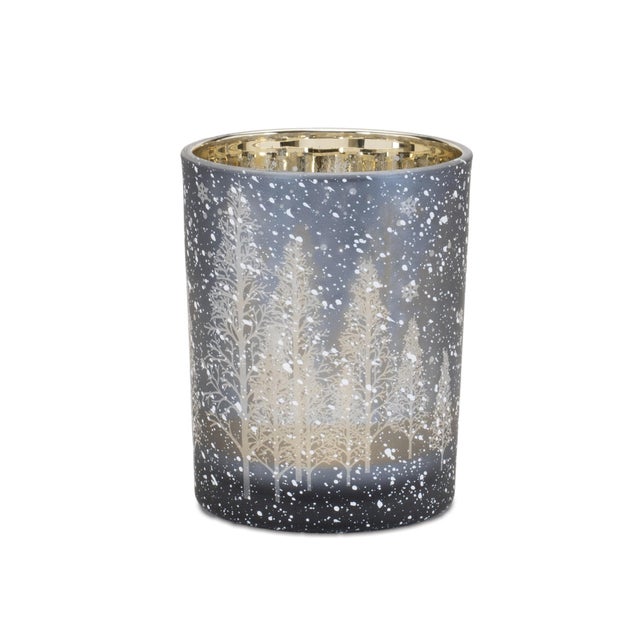 Kenneth Ludwig Chicago Navy Pine Tree Glass Candle Holder (Set of 2) For Sale - Image 4 of 6