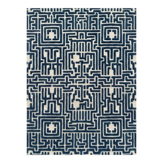 Theseus Hand-Tufted Maze Rug, Blueberry Blue, 6x9 For Sale
