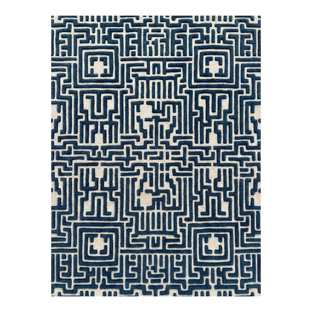 Theseus Hand-Tufted Maze Rug, Blueberry Blue, 6x9 For Sale