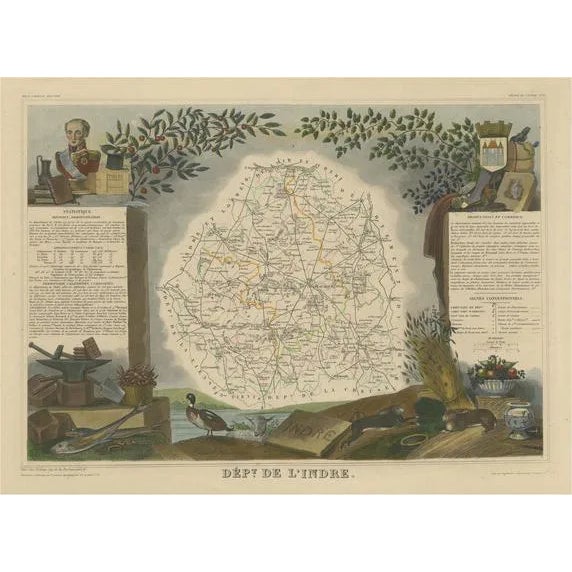 Map of the French Department of Indre | Chairish