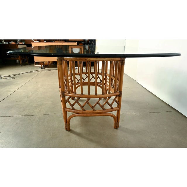 Ficks Reed 1970s Mid Century Ficks Reed Glass Top Bamboo and Rattan Base Dining Table For Sale - Image 4 of 7