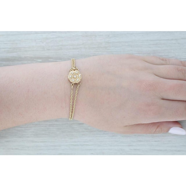 Modern Cultured Pearl Flower Clasp Slide Charm Bracelet 14k Gold 7.25" Old Victoria For Sale - Image 3 of 6