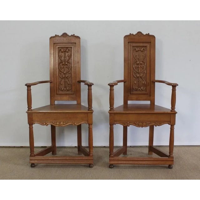Set of Renaissance Style Caquetoires Armchairs in Blond Oak, Late 19th Century For Sale - Image 14 of 18